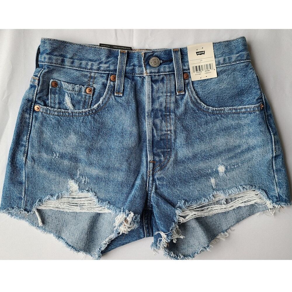 Levi's NEW 501 Blue Jean Denim Shorts High Rise Womens Size 24 Jorts NWT Raw Hem